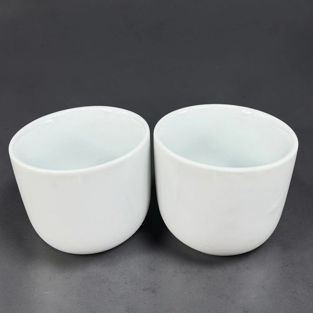 Pier 1 Imports White Ceramic Tea Sake Cups Mugs‎ Handleless Minimalist Set 2